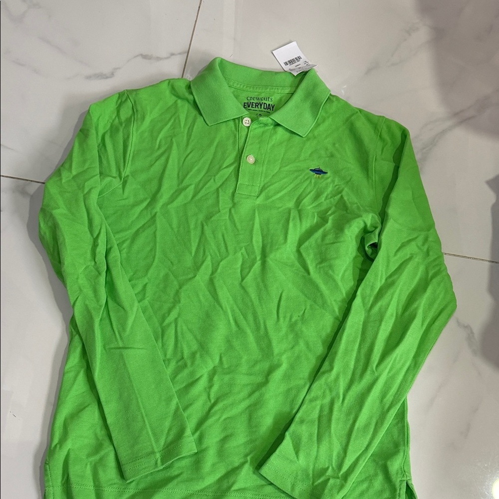 Crewcuts Men's Long-Sleeve Polo Shirt - Bright Green with Blue Logo